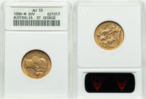 Victoria gold "St. George" Sovereign 1886-M AU55 ANACS, Melbourne mint, KM7, S-3857C. HID09801242017 © 2025 Heritage Auctions | All Rights Reserved ww...
