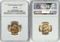 Victoria gold Sovereign 1901-M AU58 NGC, Melbourne mint, KM13, S-3875. Covered in sparkling luster that surpasses its assigned grade. Ex. Heritage Auc...