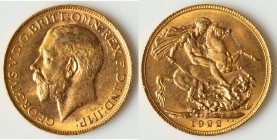 George V gold Sovereign 1922-P AU, Perth mint, KM29, S-4001, Fr-39. 22mm. 8.00gm. HID09801242017 © 2025 Heritage Auctions | All Rights Reserved www.HA...