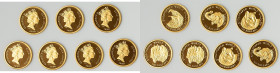 Elizabeth II 7-Piece Lot of Uncertified gold "Endangered World Wildlife" 100 Dollar Issues 1990 Prooflike UNC, Pobjoy mint, Lot includes the following...