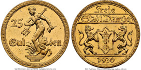 Free City gold 25 Gulden 1930 MS63 NGC, Berlin mint, KM150, Fr-44. Awash in golden brilliance. HID09801242017 © 2025 Heritage Auctions | All Rights Re...