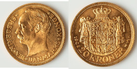Frederick VIII gold 20 Kroner 1908 (h)-VBP AU, Copenhagen mint, KM810. 23mm. 8.98gm. HID09801242017 © 2025 Heritage Auctions | All Rights Reserved www...