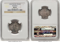 Republic 3-Piece Lot of Certified Francs, 1) Franc 1920 - MS65 NGC, Paris mint, KM844.1 2) Franc 1964 - MS66 NGC, Paris mint, KM925.1 3) Franc 1986 - ...