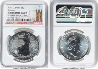 Elizabeth II silver Mint Error -Reverse Struck Thru "Britannia" 2 Pounds 2021 MS69 NGC, Royal mint, KM2019. From the Pugnus Maximus Collection by Mand...