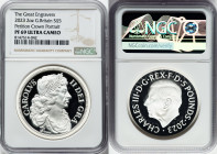 Charles III silver Proof "Petition Crown - Portrait" 5 Pounds (2 oz) 2023 PR69 Ultra Cameo NGC, Mintage: 3,260. Great Engravers series. Reverse design...