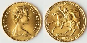 British Dependency. Elizabeth II gold 1/2 Sovereign 1975 UNC, Pobjoy mint, KM26, Mackay-249. Die letter A, 19mm. 4.02gm. HID09801242017 © 2025 Heritag...