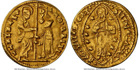 Venice. Andrea Gritti gold Ducat ND (1523-1539) AU55 NGC, Fr-1246. 3.43gm. AND GRITI DVX | • SM • VЄNЄTI, St. Mark standing right presenting banner to...