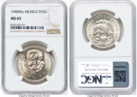 Estados Unidos 8-Piece Lot of Certified Assorted Issues MS65 NGC, 1) Peso 1948-Mo - MS65, Mexico City mint, KM456 2) Peso 1944-M - MS65, Mexico City m...
