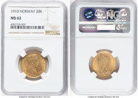 Haakon VII gold 20 Kroner 1910 MS62 NGC, KM376. Despite the fairly robust census population, we only handle a few of these each year, making them a we...