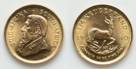 Republic gold 1/4 Krugerrand 1980 UNC, Pretoria mint, KM106. 22mm. 8.49gm. HID09801242017 © 2025 Heritage Auctions | All Rights Reserved www.HA.com/Te...
