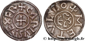 CHARLES II LE CHAUVE / THE BALD
Type : Denier 
Date : c. 840-864 
Date : n.d. 
Mint name / Town : Melle 
Metal : silver 
Diameter : 20,5  mm
Orientati...