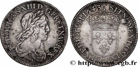LOUIS XIII
Type : Quart d'écu, buste drapé et cuirassé (2e buste de Jean Warin) 
Date : 1643 
Mint name / Town : Lyon 
Quantity minted : 16691 
Metal ...