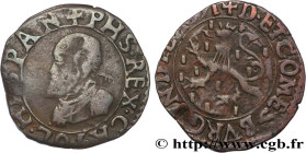 COUNTY OF BURGUNDY - PHILIP II OF SPAIN
Type : Double denier 
Date : 1591 
Mint name / Town : Dole 
Metal : copper 
Diameter : 21  mm
Orientation dies...