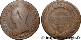 DIRECTOIRE
Type : Cinq centimes Dupré, grand module, CNIQ 
Date : An 5 (1796-1797) 
Mint name / Town : Paris 
Quantity minted : --- 
Metal : copper 
D...