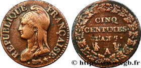 DIRECTOIRE
Type : Cinq centimes Dupré, grand module 
Date : An 7/5 (1798-1799) 
Mint name / Town : Paris/Rouen 
Quantity minted : --- 
Metal : copper ...