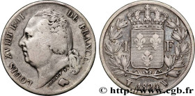 LOUIS XVIII
Type : 1 franc Louis XVIII 
Date : 1824 
Mint name / Town : Lille 
Quantity minted : 387938 
Metal : silver 
Millesimal fineness : 900  ‰
...