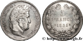 LOUIS-PHILIPPE I
Type : 5 francs Ier type Domard, tranche en relief 
Date : 1831 
Mint name / Town : Paris 
Quantity minted : 11782305 
Metal : silver...
