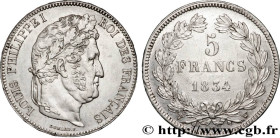 LOUIS-PHILIPPE I
Type : 5 francs IIe type Domard 
Date : 1834 
Mint name / Town : Lille 
Quantity minted : 11.729.892 
Metal : silver 
Millesimal fine...