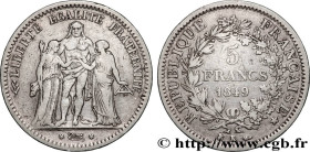 II REPUBLIC
Type : 5 francs Hercule, IIe République 
Date : 1849 
Mint name / Town : Bordeaux 
Quantity minted : 470483 
Metal : silver 
Millesimal fi...