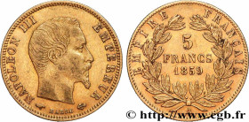 SECOND EMPIRE
Type : 5 francs or Napoléon III, tête nue, grand module 
Date : 1859 
Mint name / Town : Paris 
Quantity minted : 5741592 
Metal : gold ...