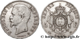 SECOND EMPIRE
Type : 5 francs Napoléon III, tête nue 
Date : 1855 
Mint name / Town : Lyon 
Quantity minted : --- 
Metal : silver 
Millesimal fineness...