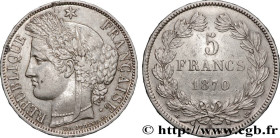 GOUVERNEMENT DE LA DÉFENSE NATIONALE
Type : 5 francs Cérès, sans légende 
Date : 1870 
Mint name / Town : Paris 
Quantity minted : --- 
Metal : silver...