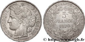 GOUVERNEMENT DE LA DÉFENSE NATIONALE
Type : 5 francs Cérès, avec légende 
Date : 1870 
Mint name / Town : Paris 
Quantity minted : 1185100 
Metal : si...