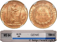 III REPUBLIC
Type : 50 francs or Génie 
Date : 1904 
Mint name / Town : Paris 
Quantity minted : 20250 
Metal : gold 
Millesimal fineness : 900  ‰
Dia...