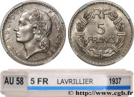 III REPUBLIC
Type : 5 francs Lavrillier, nickel 
Date : 1937 
Quantity minted : 1.925.844 
Metal : nickel 
Diameter : 31  mm
Orientation dies : 6  h.
...