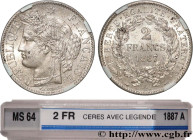 III REPUBLIC
Type : 2 francs Cérès, avec légende 
Date : 1887 
Mint name / Town : Paris 
Quantity minted : 2.342.903 
Metal : silver 
Millesimal finen...
