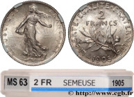 III REPUBLIC
Type : 2 francs Semeuse 
Date : 1905 
Quantity minted : 2.000.000 
Metal : silver 
Millesimal fineness : 835  ‰
Diameter : 27  mm
Orienta...
