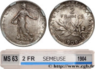 III REPUBLIC
Type : 2 francs Semeuse 
Date : 1909 
Quantity minted : 1.000.265 
Metal : silver 
Millesimal fineness : 835  ‰
Diameter : 27  mm
Orienta...