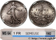 III REPUBLIC
Type : 1 franc Semeuse 
Date : 1902 
Mint name / Town : Paris 
Quantity minted : 6000000 
Metal : silver 
Millesimal fineness : 835  ‰
Di...