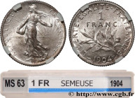III REPUBLIC
Type : 1 franc Semeuse 
Date : 1904 
Mint name / Town : Paris 
Quantity minted : 7000000 
Metal : silver 
Millesimal fineness : 835  ‰
Di...