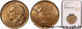 IV REPUBLIC
Type : 50 Francs Guiraud 
Date : 1954 
Quantity minted : 1083200 
Metal : bronze-aluminium 
Diameter : 27  mm
Orientation dies : 6  h.
Wei...