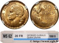 IV REPUBLIC
Type : 20 francs Georges Guiraud, 4 faucilles 
Date : 1950 
Mint name / Town : Beaumont-Le-Roger 
Quantity minted : --- 
Metal : bronze-al...