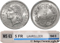 IV REPUBLIC
Type : 5 francs Lavrillier, aluminium 
Date : 1948 
Mint name / Town : Beaumont-Le-Roger 
Quantity minted : 28046800 
Metal : aluminium 
D...