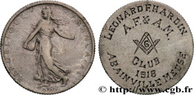 III REPUBLIC
Type : Médaille, Club d’Abainville Meuse, regravée sur une 2 Francs Semeuse 
Date : 1918 
Metal : silver 
Millesimal fineness : 835  ‰
Di...