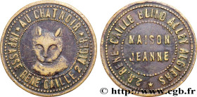 BROTHELS AND ENTERTAINMENT
Type : Jeton de maison close Au Chat Noir à Alger 
Date : n.d. 
Quantity minted : --- 
Metal : brass 
Diameter : 29,5  mm
O...