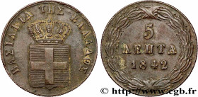 GREECE - KINGDOM OF GREECE – OTTO
Type : 5 Lepta Blason grand module 
Date : 1842 
Quantity minted : 682000 
Metal : copper 
Diameter : 24,5  mm
Orien...
