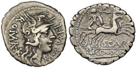 Roman Coins, M. Aurelius Scaurus, Denar, n.d., Narbo, Ag. 3,79 g Crawford 282/1, VF+