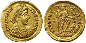 Roman Coins, Honorius, Solidus, 485 AD ca., Mediolanum (Milan), Au. 4,37 g Rare RIC 1206, XF