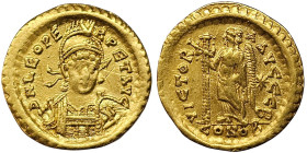 Roman Coins, Leo I, Solidus, 485 AD ca., Constantinople, Au. 4,42 g Rare RIC 605, VF+