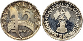 Ajman, Rashid Bin Hamad Al-Naimi, 5 Riyals, 1971 Save Venice. Ag.925 15,00 g Rare KM 27, PROOF