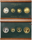 Ajman, Rashid Bin Hamad Al-Naimi, Proof set, 1971 5-25-50-100 Riyals. With original case. Total weight of the gold: 36,40 g Rare KM 27, 36, 39, 40, PR...