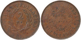 Argentina, 2 Reales, 1840, Buenos Aires, Cu. 6,27 Rare KM 8, VF