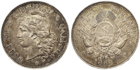 Argentina, 1 Peso, 1882 Good field on the reverse. Ag.900 25,00 g Rare KM 29, A.XF
