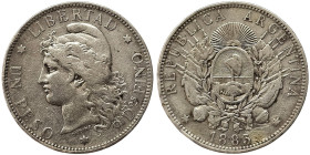 Argentina, 1 Peso, 1883 Ag.900 24,74 g Rare KM 29, F