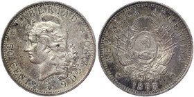 Argentina, 50 Centavos, 1883 Bright fields with great toning. Ag.900 12,50 g KM 28, A.UNC