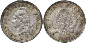 Argentina, 20 Centavos, 1883 Ag.900 5,00 g KM 27, XF+